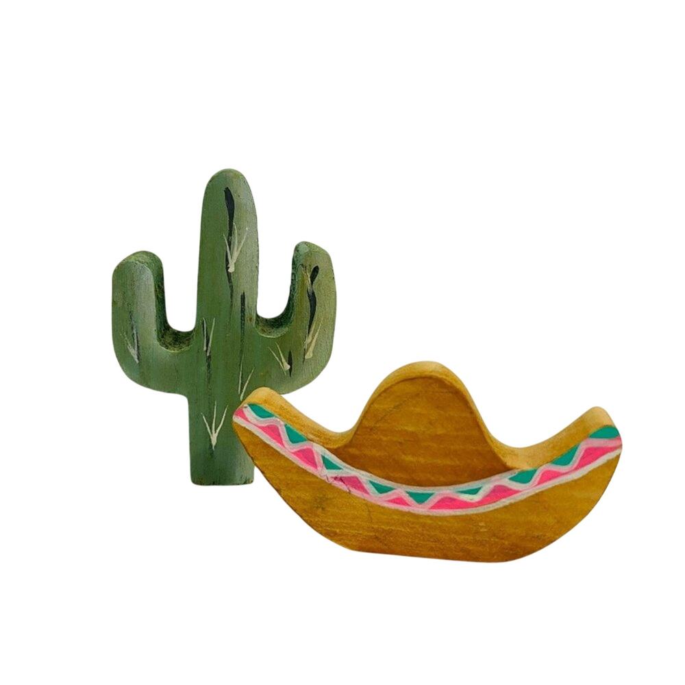 Handpainted Saguaro Sombrero Wooden Set
